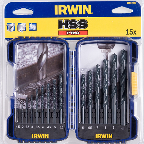 IRWIN HSS PRO DRILL SETS PRO SET CASE 1-10MM 15PCS 1KG 10503989